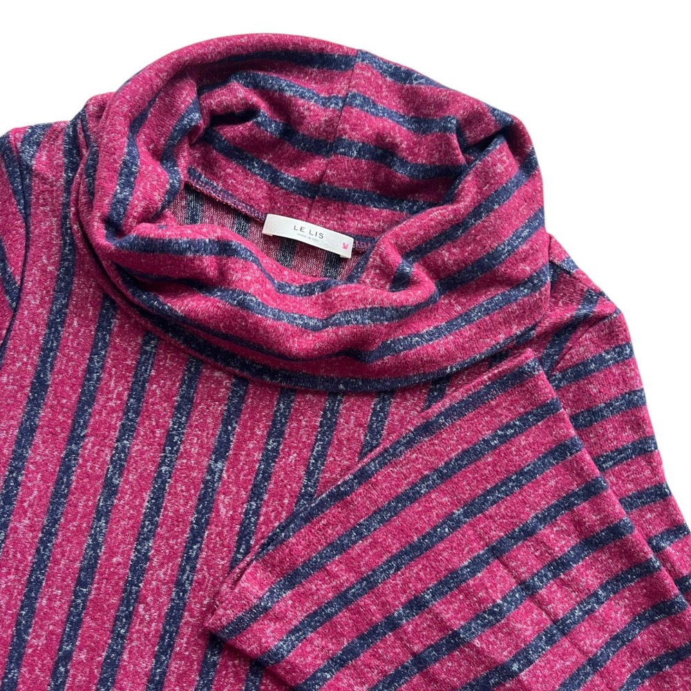 LE LIS M Pink Blue Striped Slub Knit Cowl Neck Bell Sleeves Cropped Arabella Top